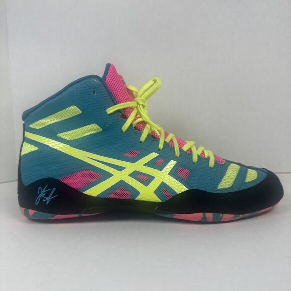 Asics Wrestling Shoes Mens Size 8.5 Jb Elite Blue Green Neon Lace Up Rare! main image 4